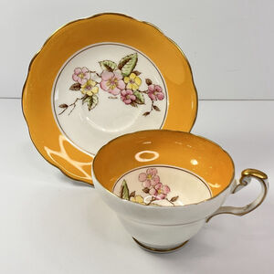 Yellow Floral EB Foley Bone China A. Taylor Teacup And Saucer Made In England